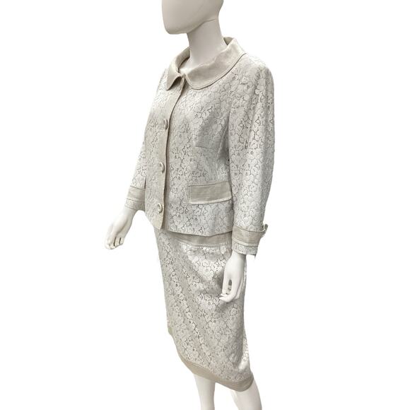 Escada Blazer+Skirt Set Women’s Size12 100% Linen With Lacey Overlay Silver Gray - Picture 2 of 6